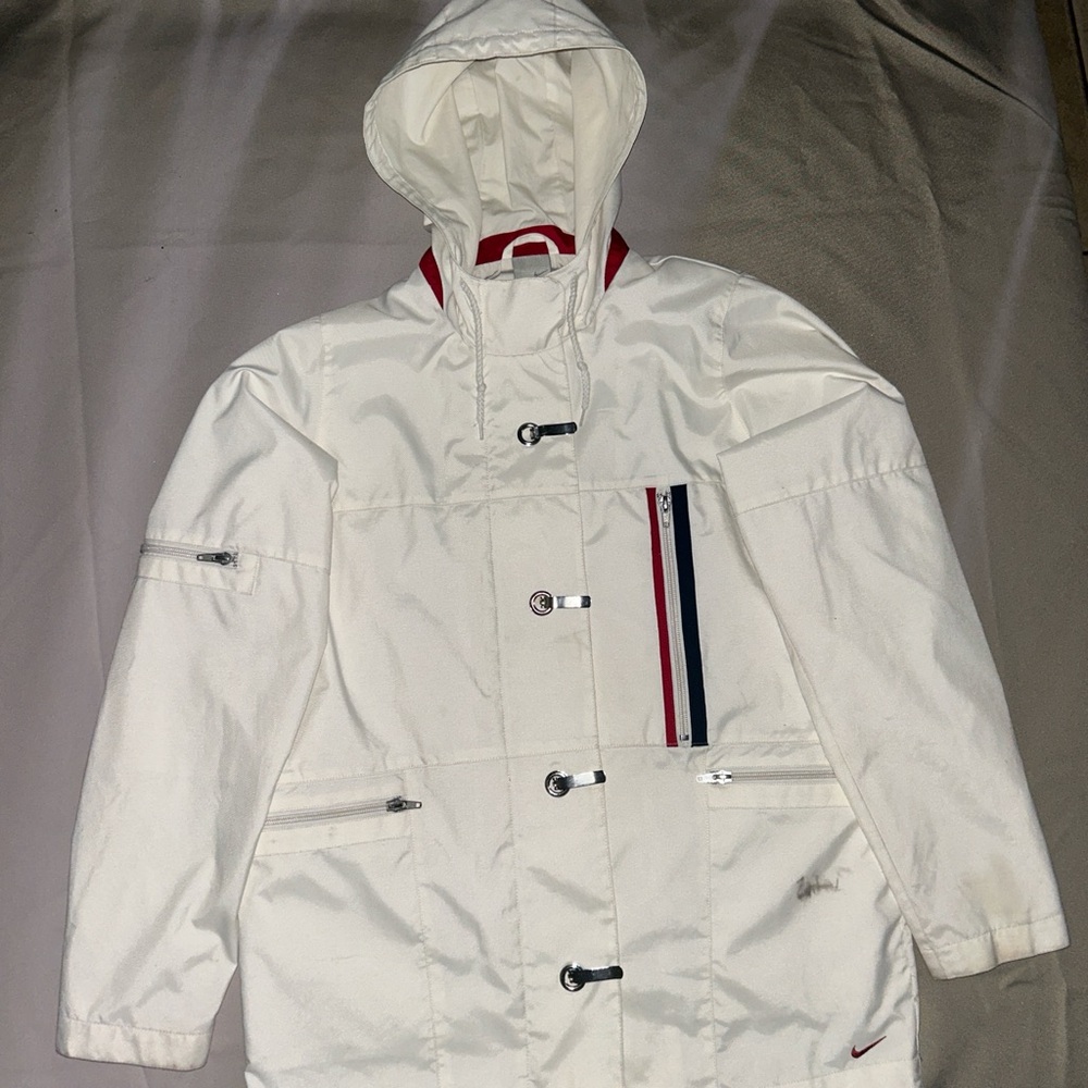 Y2K Nike White Hooded Jacket with Red and Blue Accents Small - Picture 2 of 5